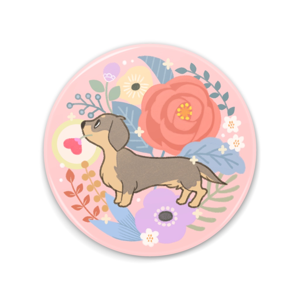 ダックス大好き!缶ミラー◆黒タン◆『花』75mm×75mm