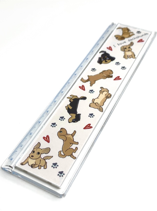 ダックス大好き！アクリル定規◆黒タン レッド クリーム◆15cmものさし