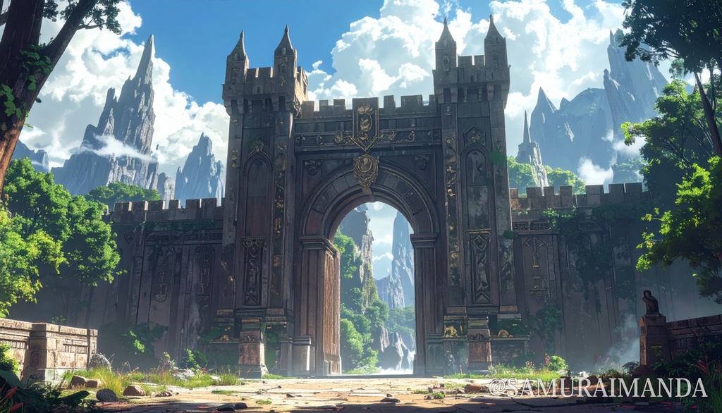 山岳の関門｜ファンタジー背景素材（5000px）