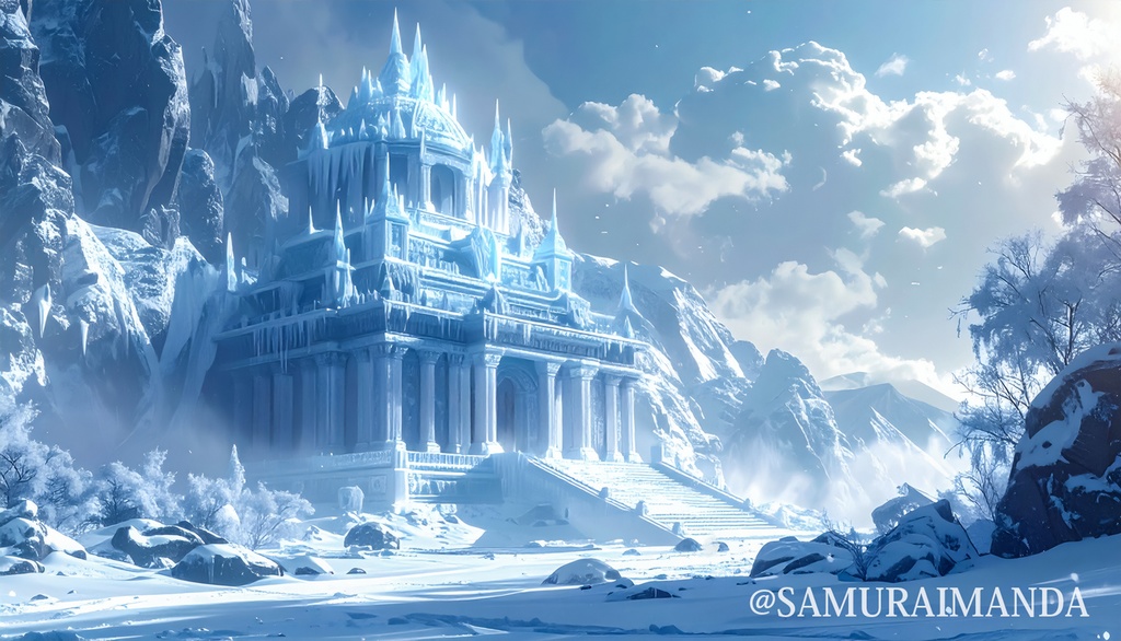 氷の神殿｜ファンタジー背景素材（5000px・16:9）