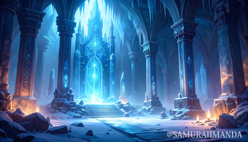 氷の祭壇｜ファンタジー背景素材（5000px・16:9）