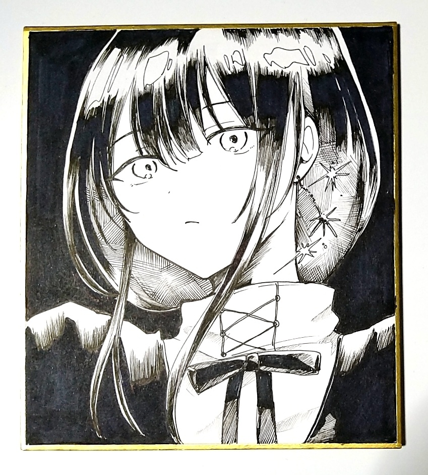 【創作】手描き色紙　夜光