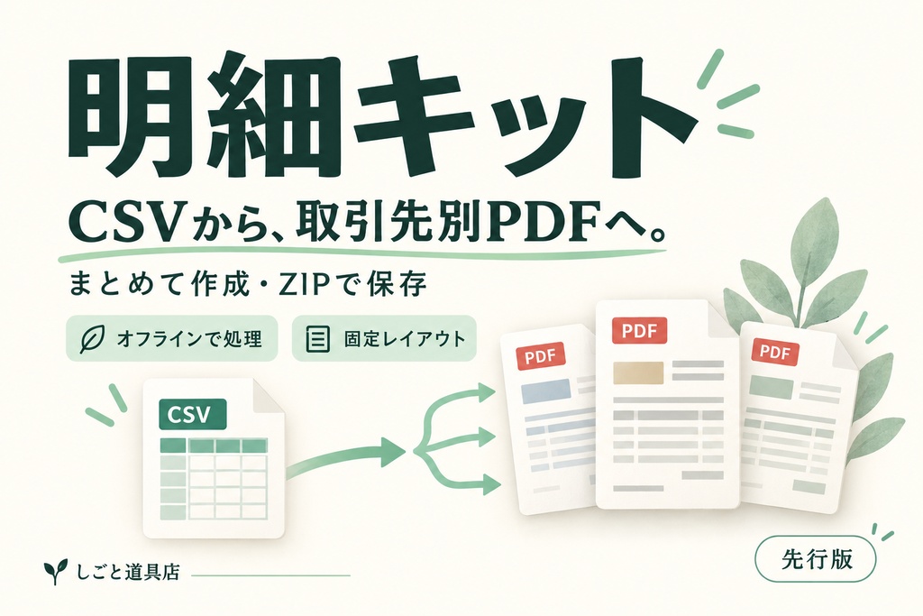 CSVから取引先別の明細PDFを一括作成|明細キット