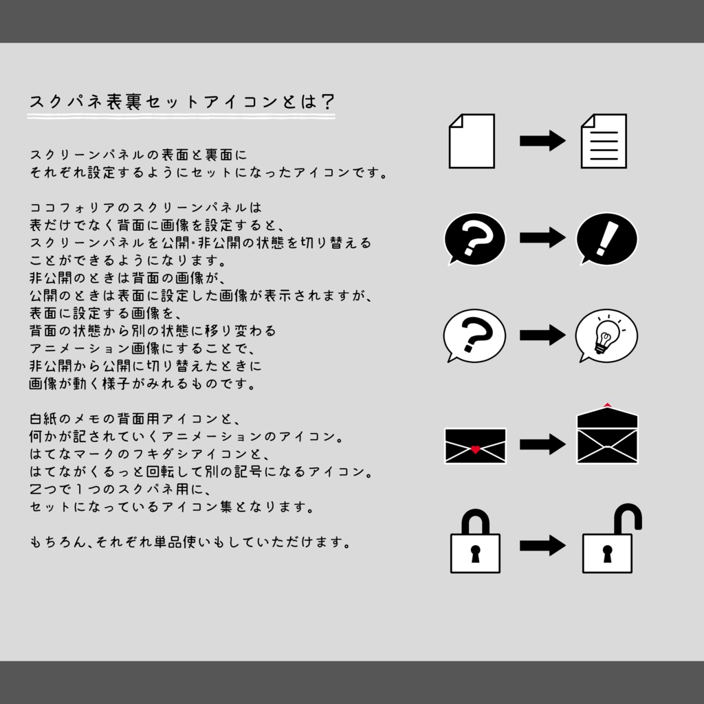 【無料あり】動く!ココフォリア用スクパネ表裏セットアイコン