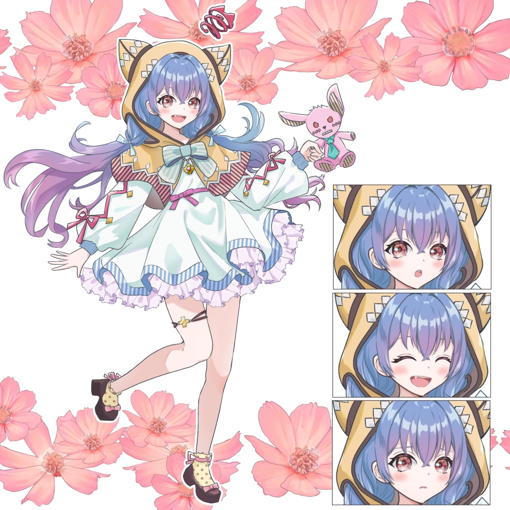 全身立ち絵素材N01【猫耳フード幼女表情4種】