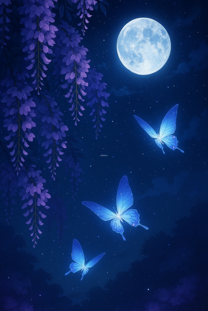藤の花と蝶が舞う夜 ― 和風幻想スマホ壁紙セット（5枚）