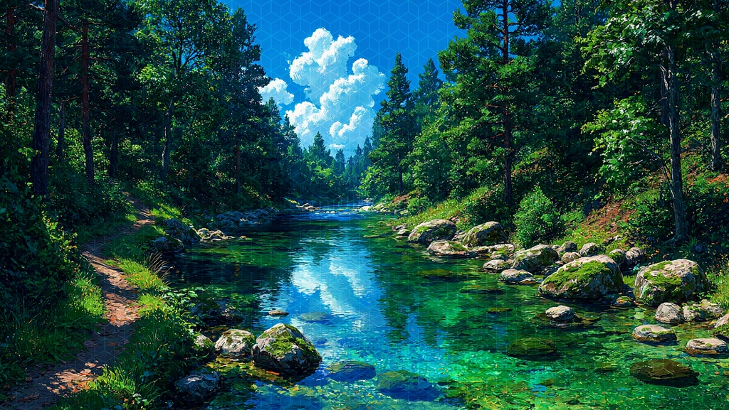 Cozy Forest River - Lo-Fi Anime Style Wallpaper Pack (6 Resolutions)