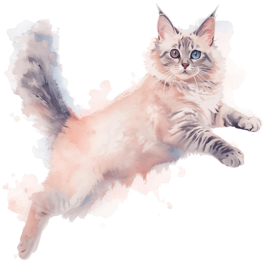 水彩画風 猫ちゃんのクリップアート