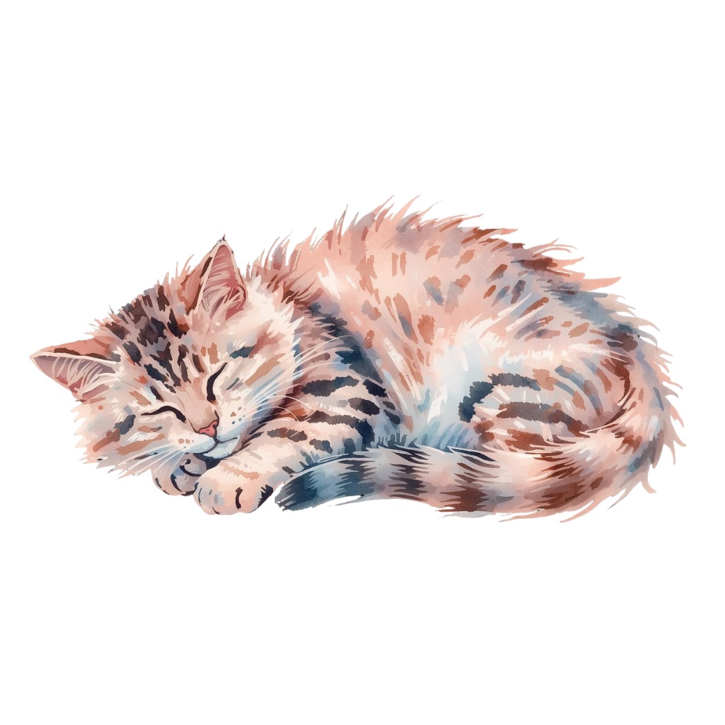 水彩画風 猫ちゃんのクリップアート