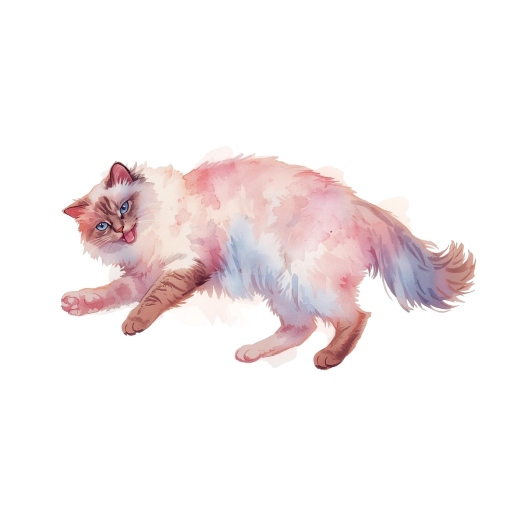 水彩画風 猫ちゃんのクリップアート