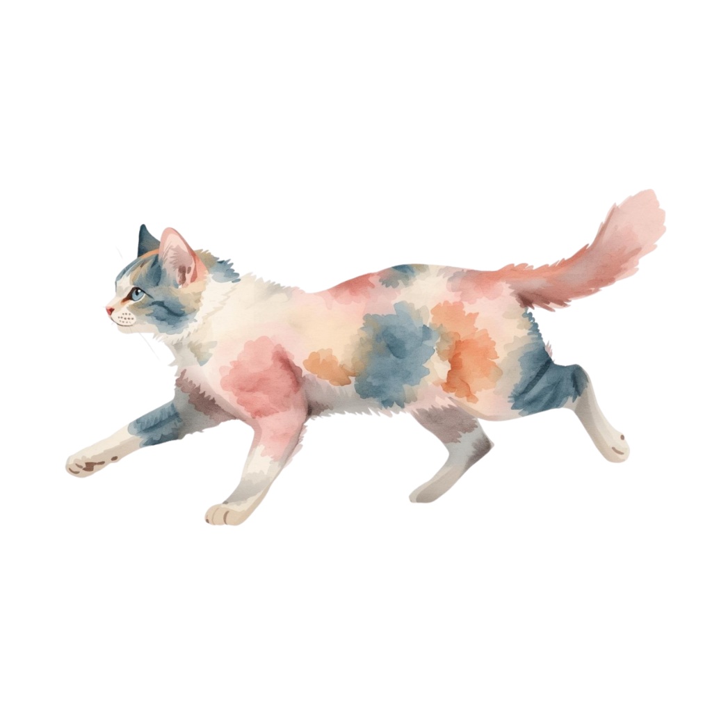 水彩画風 猫ちゃんのクリップアート