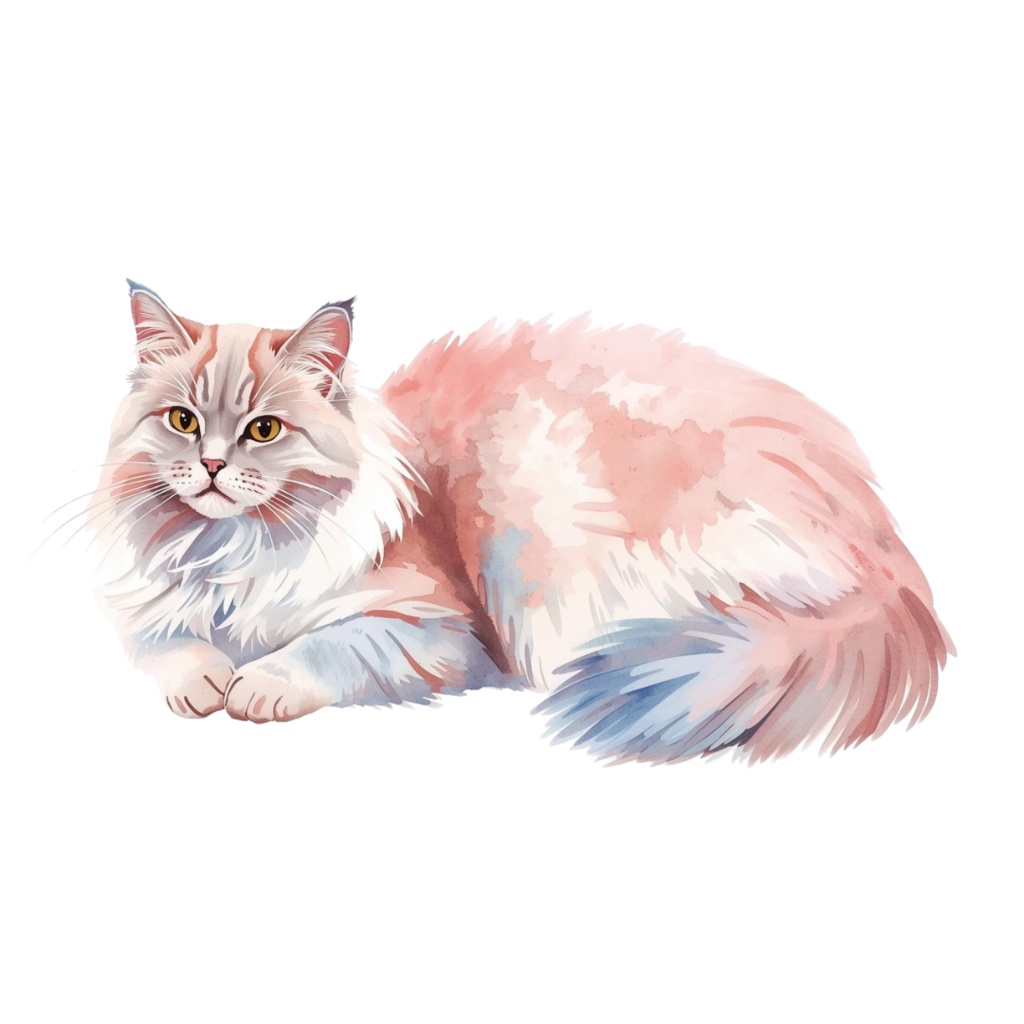 水彩画風 猫ちゃんのクリップアート