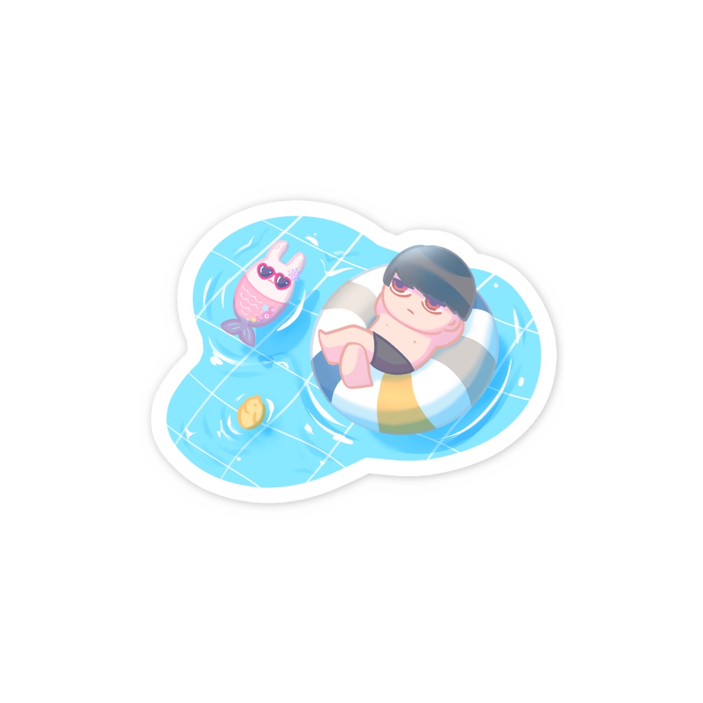 プールのウミウサ明ちゃんと大崎ステッカー