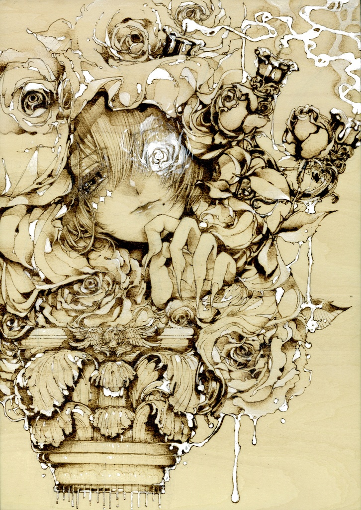 ウッドバーニング原画 仄白く咲く パネル 少年シンドローム Booth