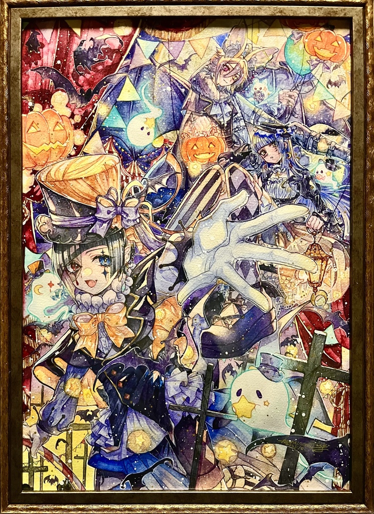 【額装透明水彩原画】‐さぁ、おばけのサーカスの始まりだ！‐