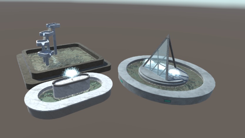 駅や公園にある噴水セット【Unity VRC対応】【3Dモデル】