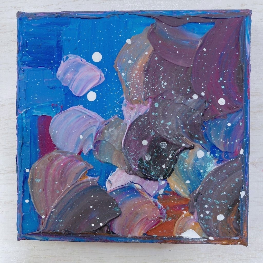 アクリル画 ミニ原画 抽象画 『色彩の足跡シリーズ: 珊瑚礁』