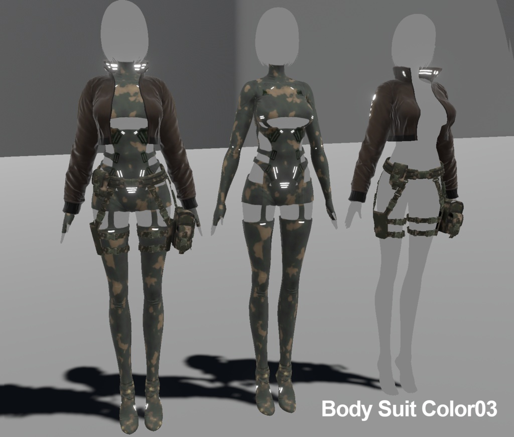 【 VRoidテクスチャ & XWear 】Cyberミリタリーボディースーツ & ジャケット
