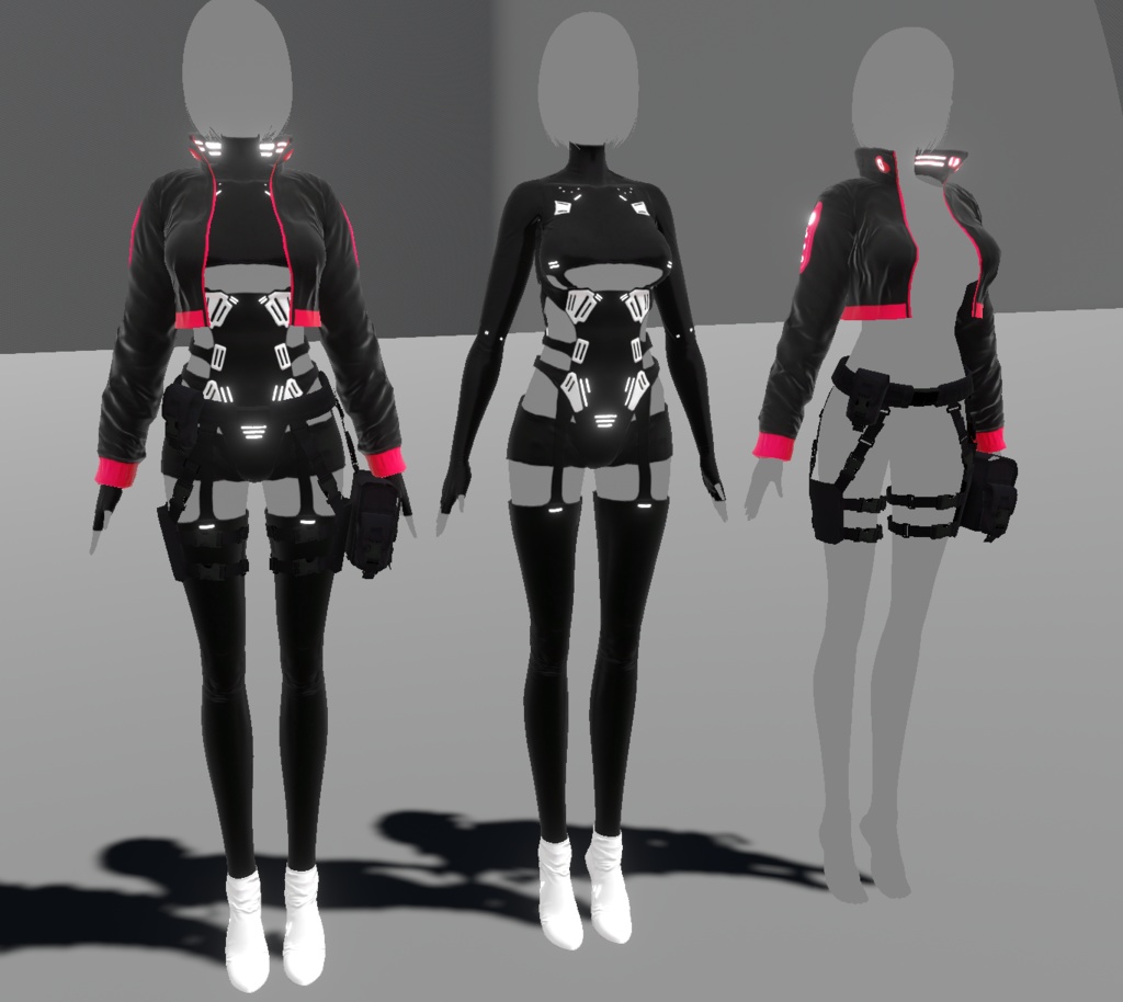 【 VRoidテクスチャ & XWear 】Cyberミリタリーボディースーツ & ジャケット