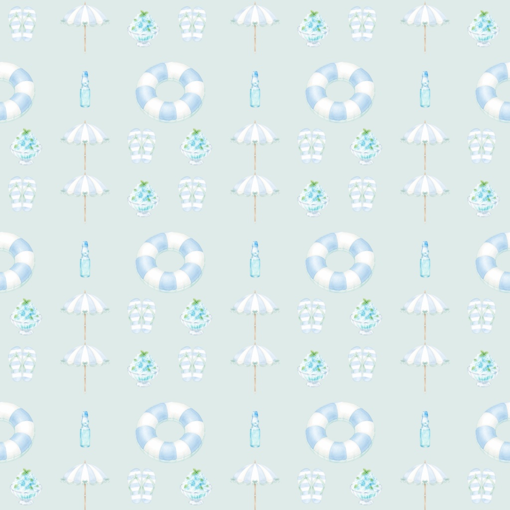 夏の水彩シームレスパターン(水色)