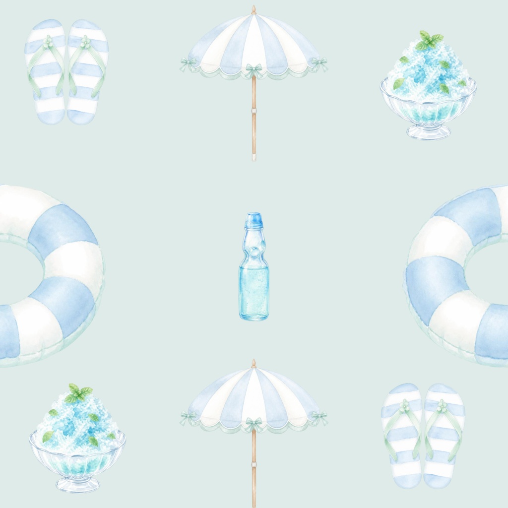 夏の水彩シームレスパターン（水色）