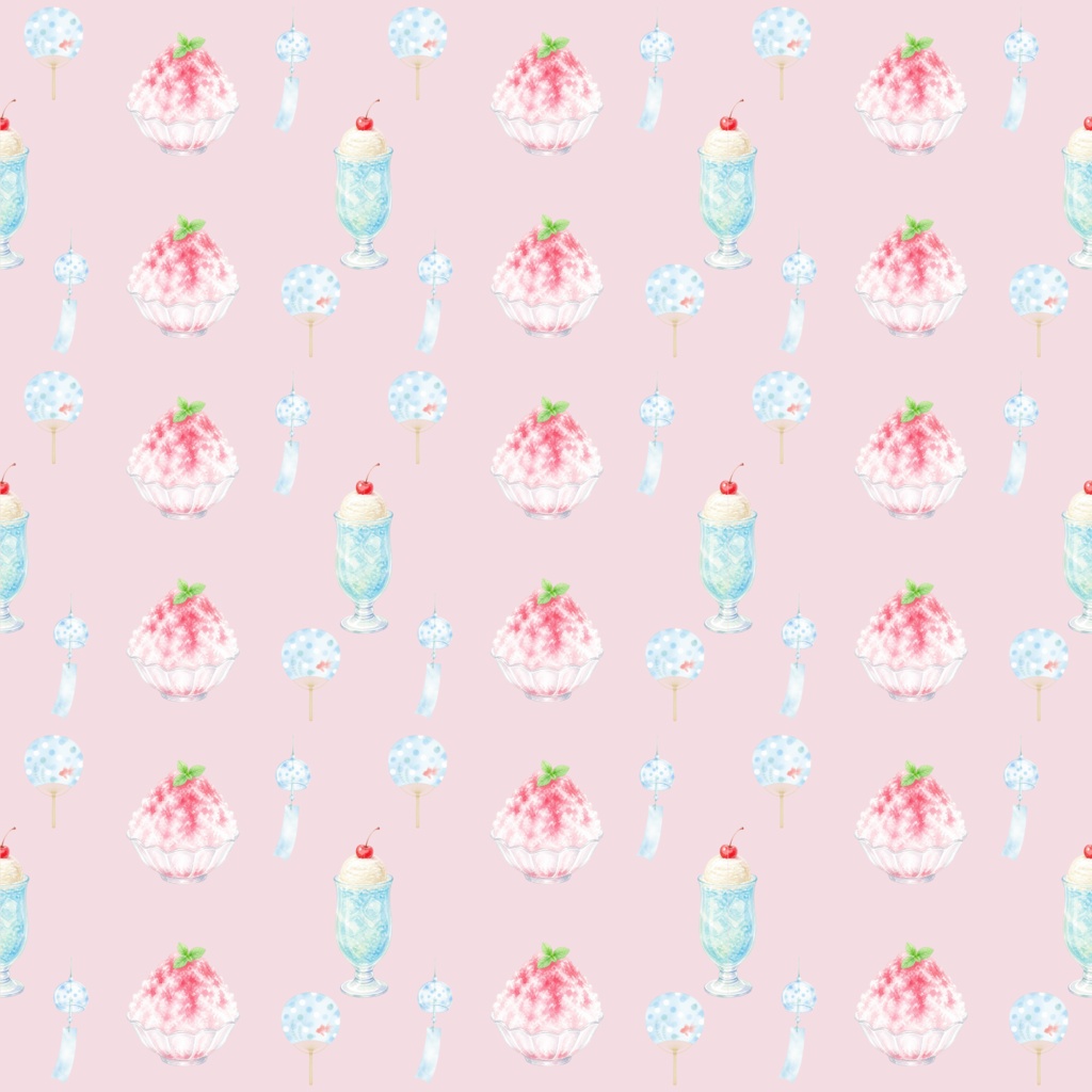 レトロかわいい夏祭りシームレスパターン(ピンク)