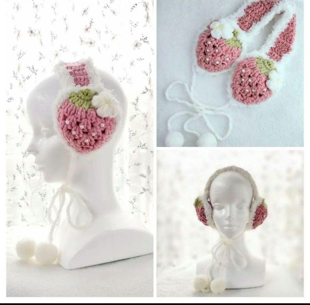 いちごのイヤーマフ 薄ピンク