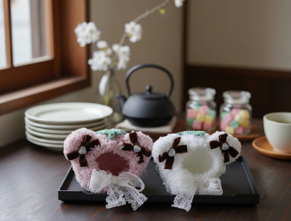 和菓子のかぶりもの 白 ピンク 桜餅 柏餅 葉っぱ