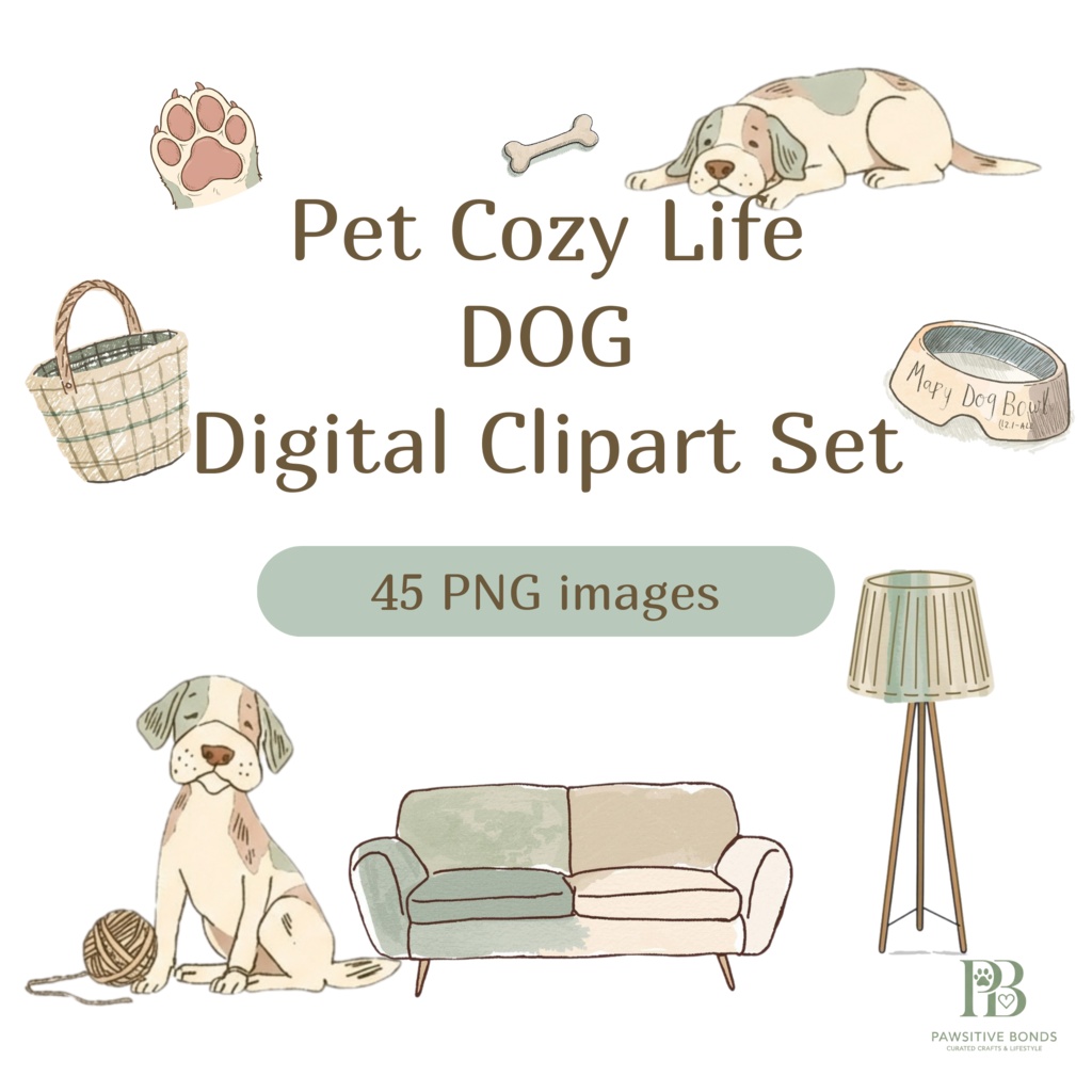 【45点SET】Pet Cozy Life - デジタル素材集（犬と暮らしの小物） / PAWSITIVE BONDS