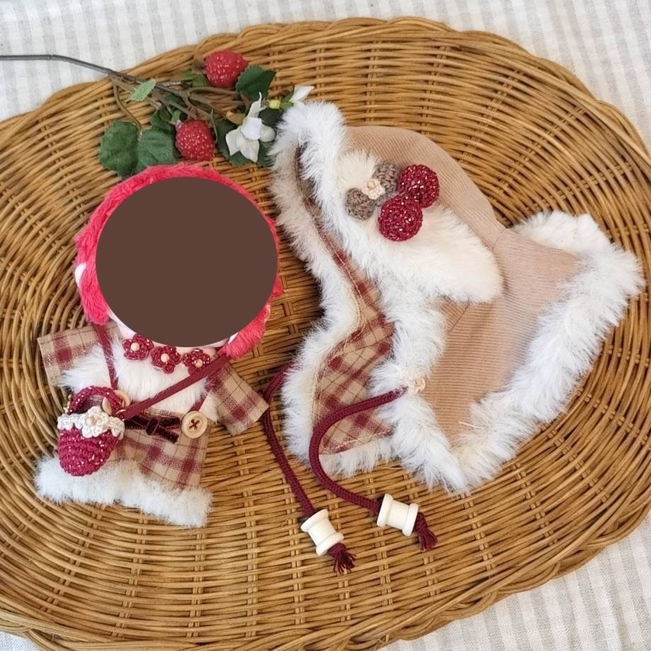 12cm໒꒱·̩͙冬のお出かけセット たれ耳うさちゃん 🐰カントリーチェック｡:°ஐ..♡*