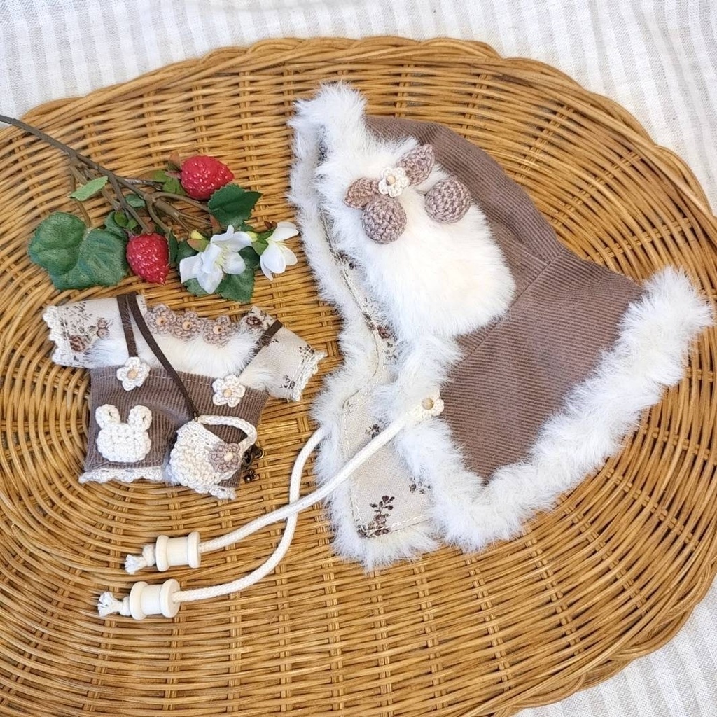 12cm໒꒱·̩͙冬のおでかけセット🐰たれ耳うさちゃん♡カントリー☕𓈒𓂂𓏸ココア｡:°ஐ..♡*
