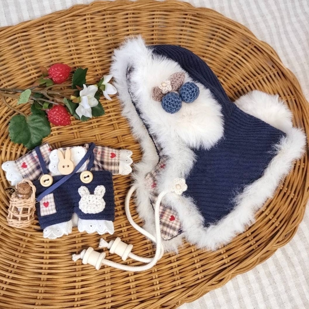 12cm໒꒱·̩͙ 冬のおでかけセット♡たれ耳うさちゃん♡カントリーネイビー｡:°ஐ..♡*