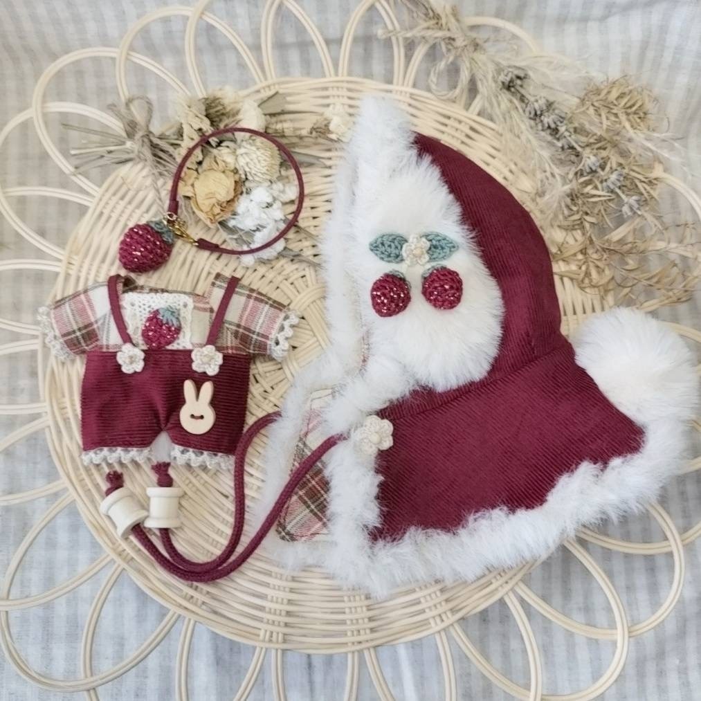 【再販】12cm໒꒱·̩͙冬のお出かけセット☃❄たれ耳うさちゃん❤︎カントリーいちごくりぃむ🍓