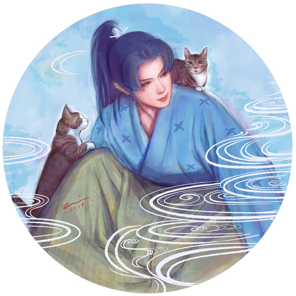 「猫と美剣士」ステッカー