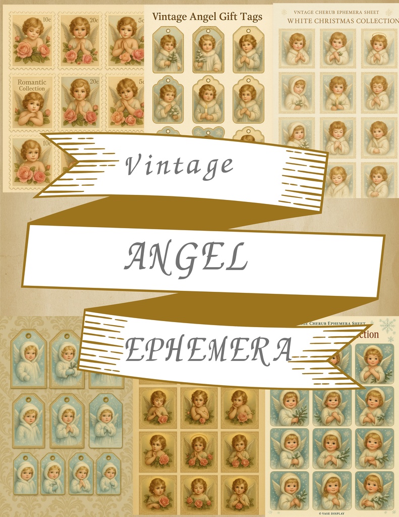 【無料配布】ヴィンテージエンジェル素材セット|エフェメラ・切手・タグ・ジャンクジャーナルに最適(商用利用可)