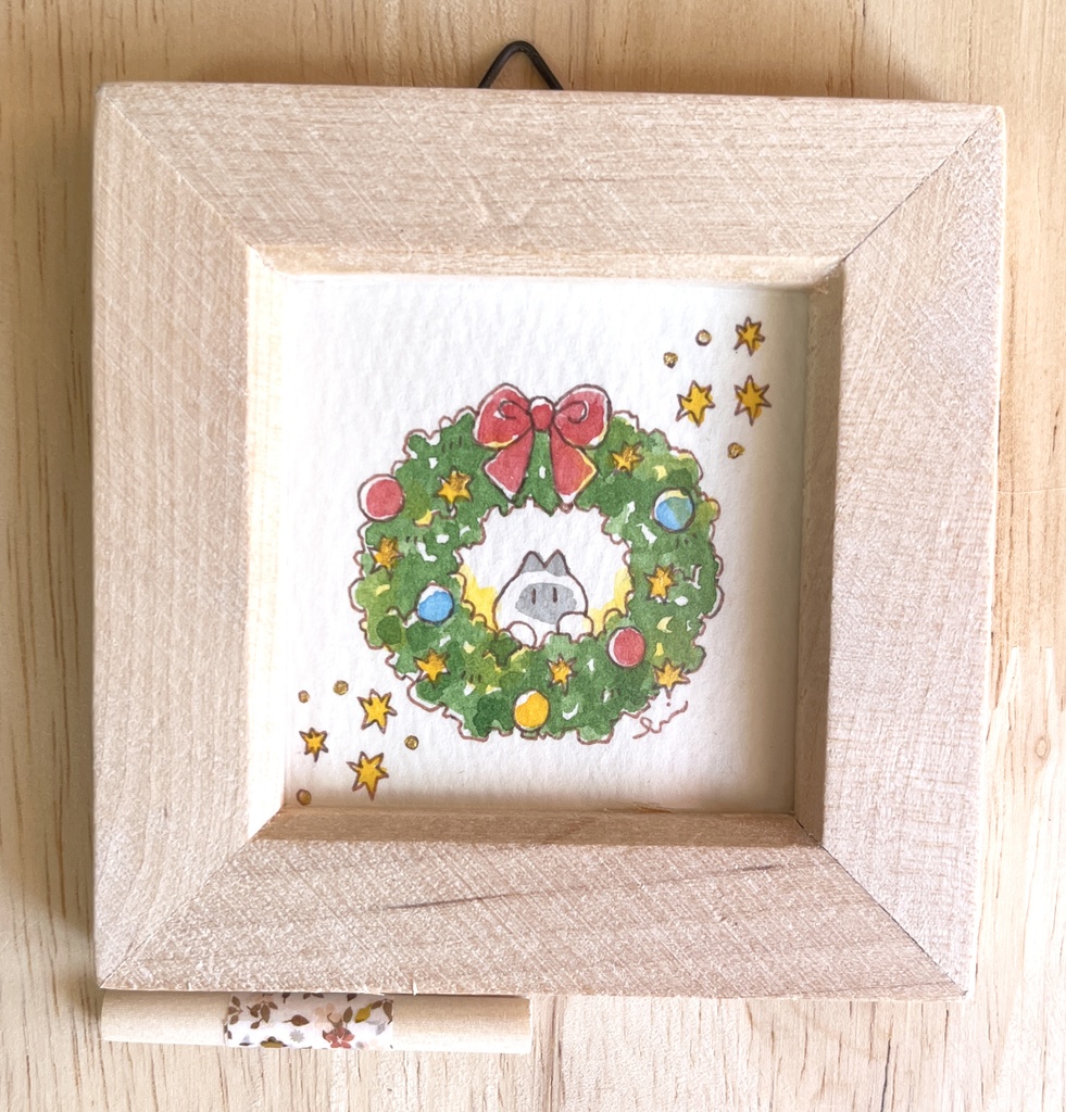 【 原画 】猫ちゃんとクリスマスリース