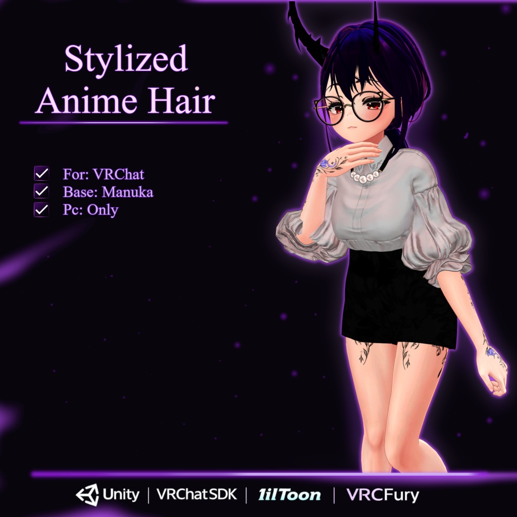 Violet Glow Hair | VRChat Hair (Manuka) + Color Variations / マヌカ対応ヘア