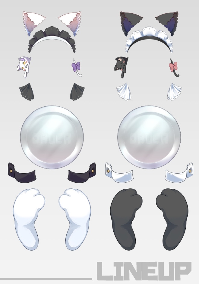 のびねこメイドセット2025日向/夜行(PNG・PSDデータ)