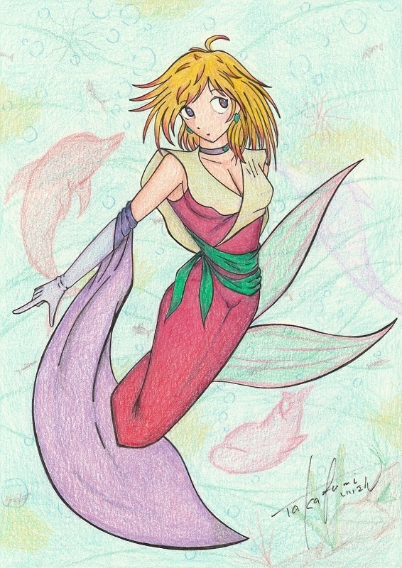 人魚とイルカ(原画・一点物)