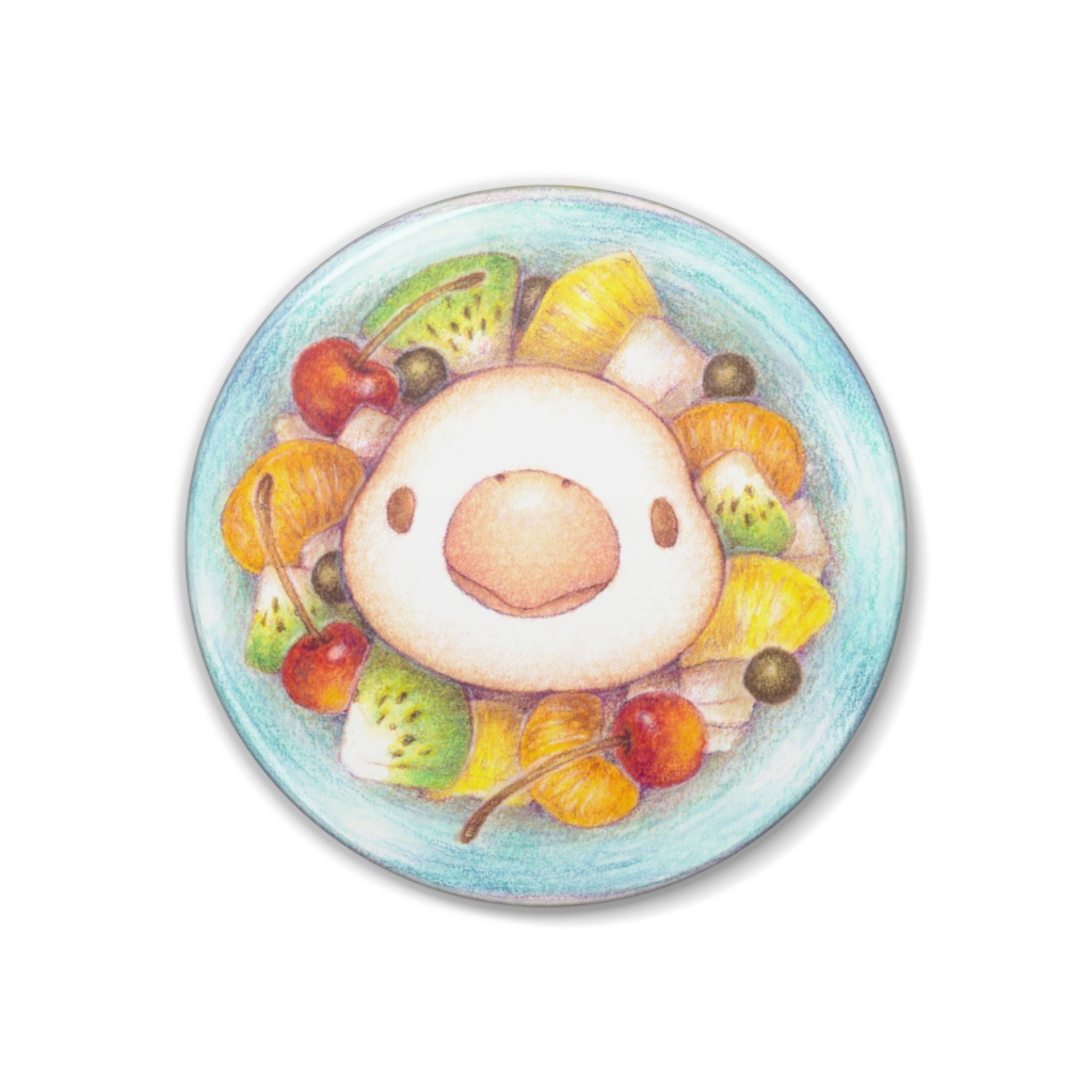 【フルーツみつまめ文鳥】缶バッジ_38mm_和小物