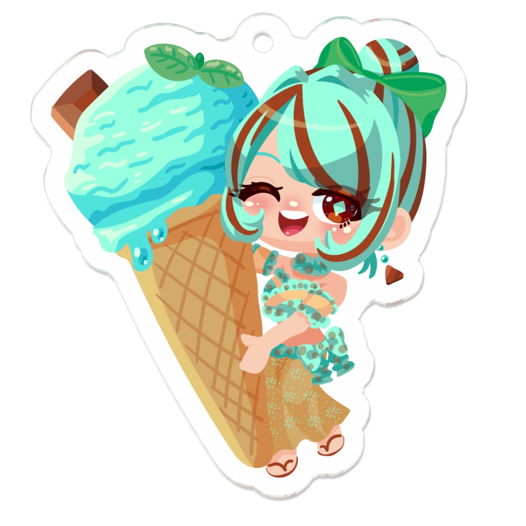 アクリルキーホルダー(チョコミントアイスちゃん)