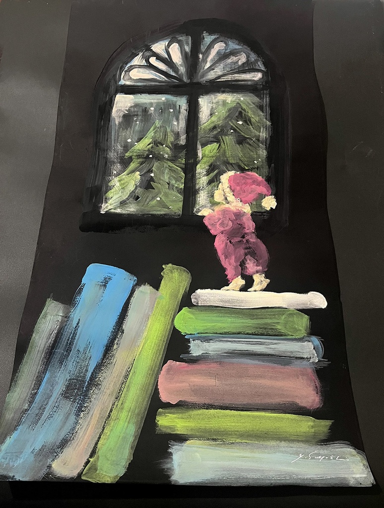 Live painting work / 本棚の向こう側