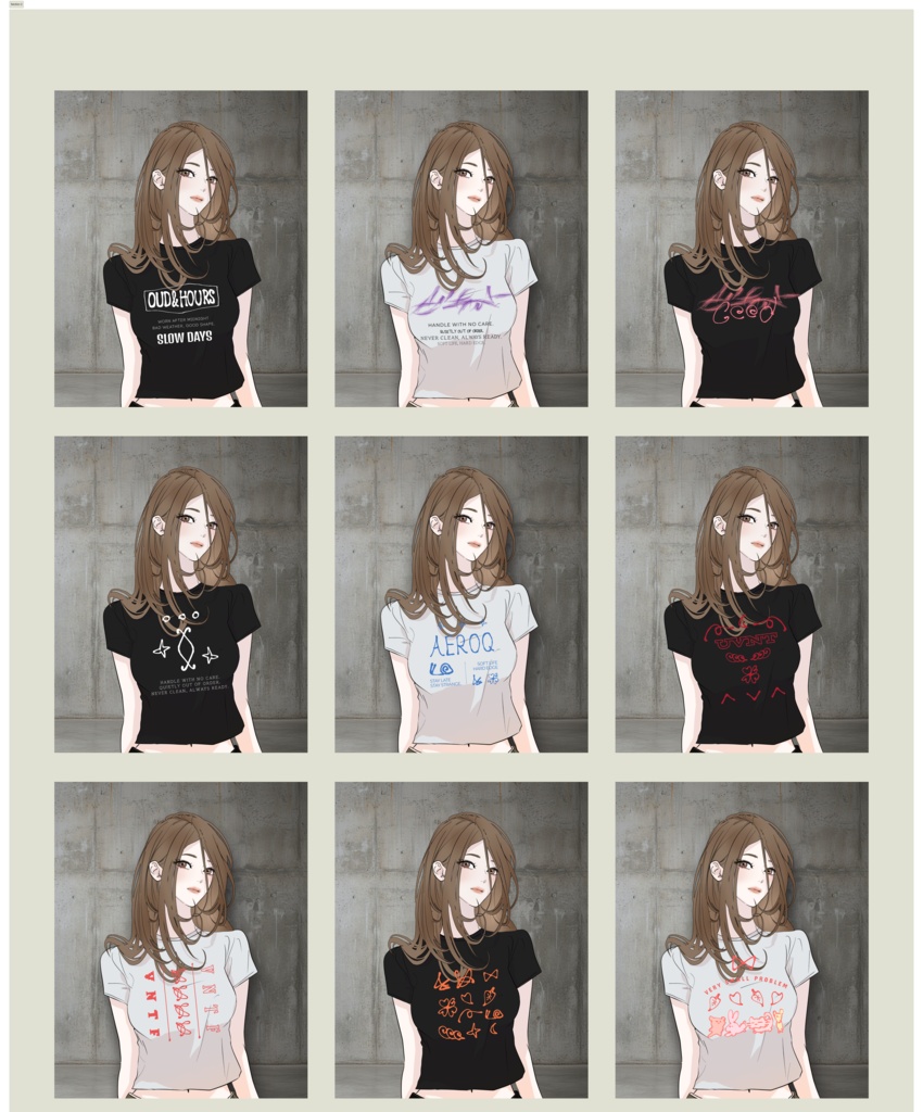 Webtoon/Manga/Illustration Apparel Print Design Pack Vol.1 / インディーブランド風 衣装プリント素材集
