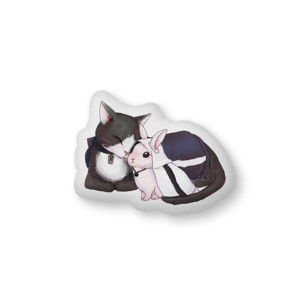 子ウサギ愛でる猫のくっしょん