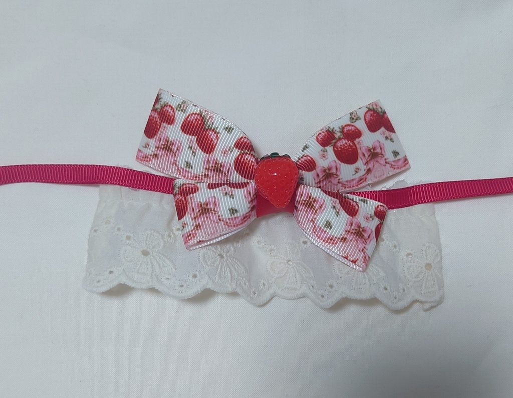 ぬいぐるみ用リボン いちごとピンクのリボン柄