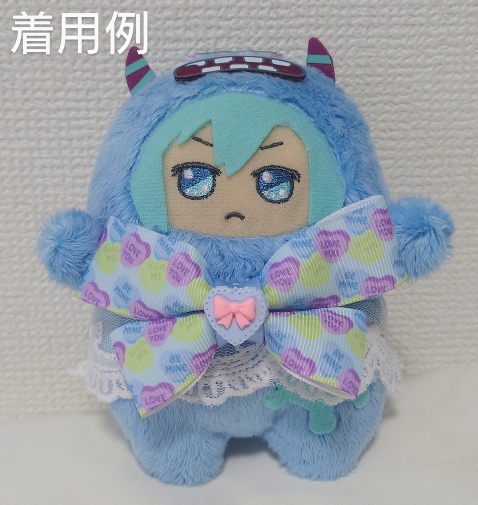 ぬいぐるみ用リボン ハート型お菓子 水色