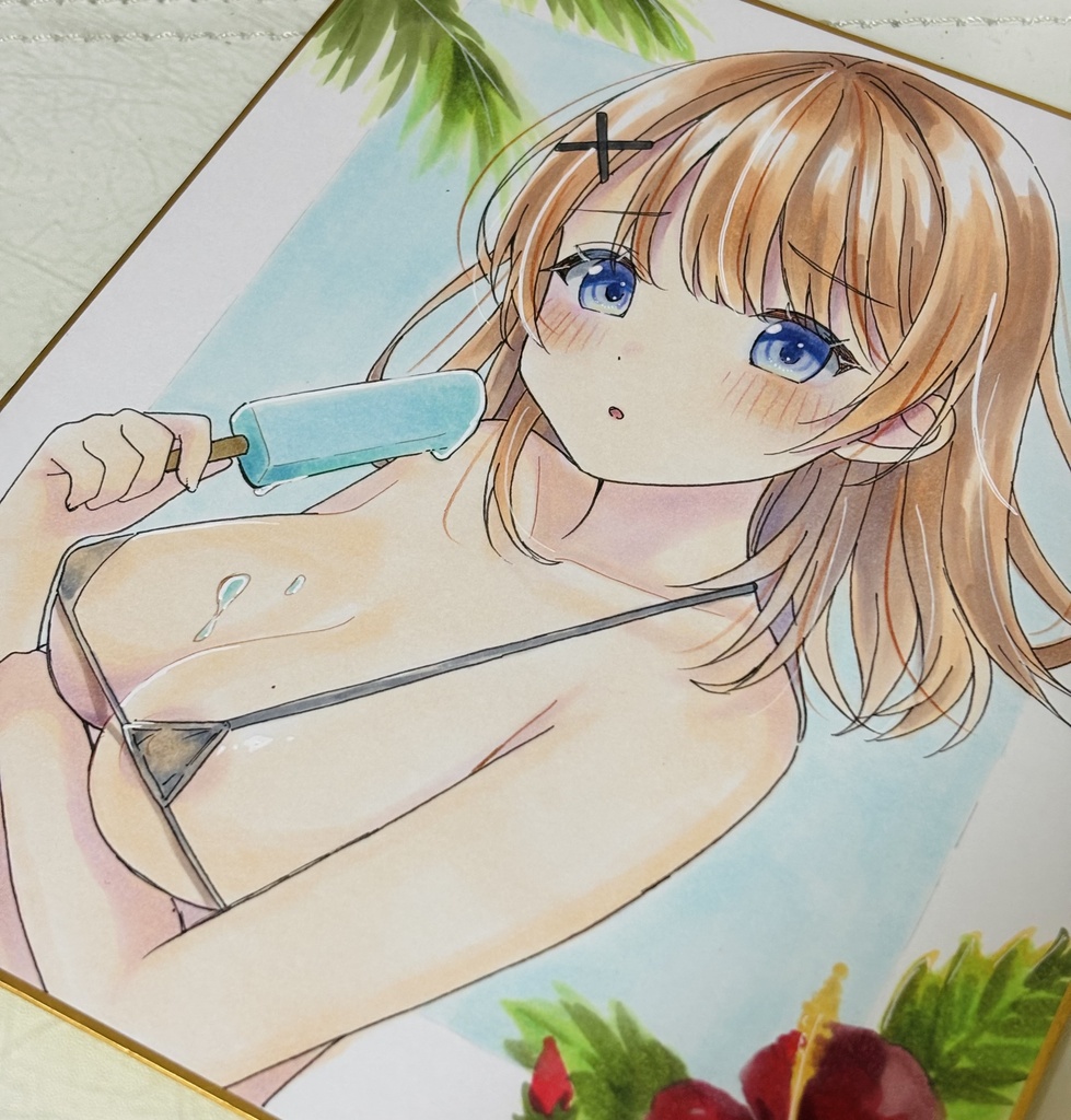 ト*ム様 中色紙サイズ＊手描きイラスト色紙 創作 オリジナル 女の子 水着 オリジナル 女の子 直筆色紙 水着 - くるとん - BOOTH