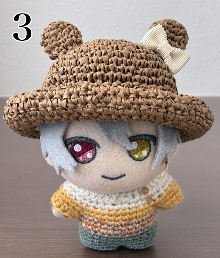 ぬい用耳付き麦わら帽子