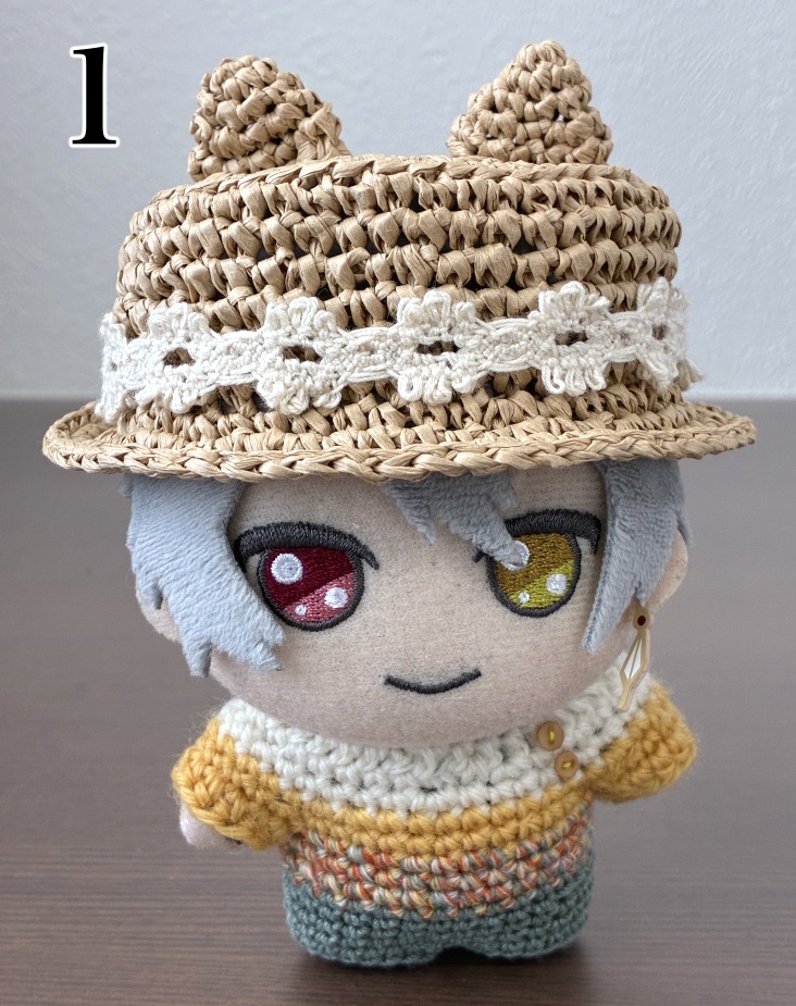 ぬい用耳付き麦わら帽子