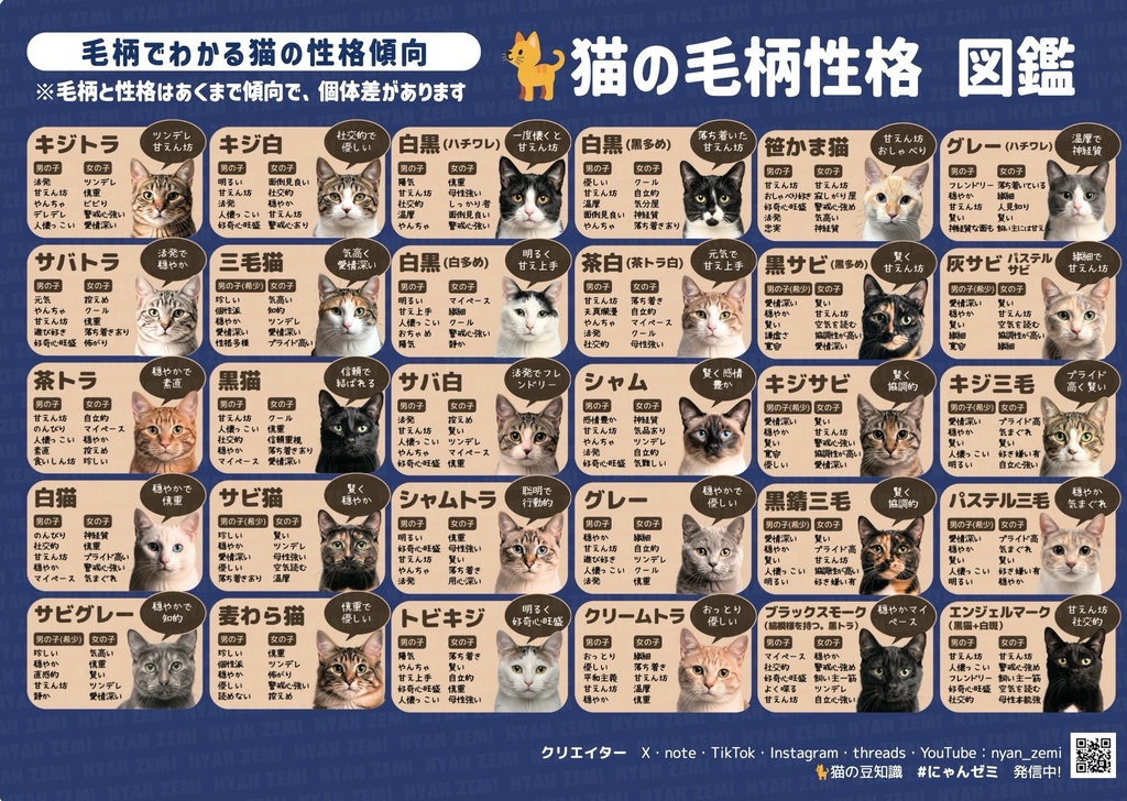 猫柄図鑑｜30種類の猫柄一覧ポスター（A3・無料配布）